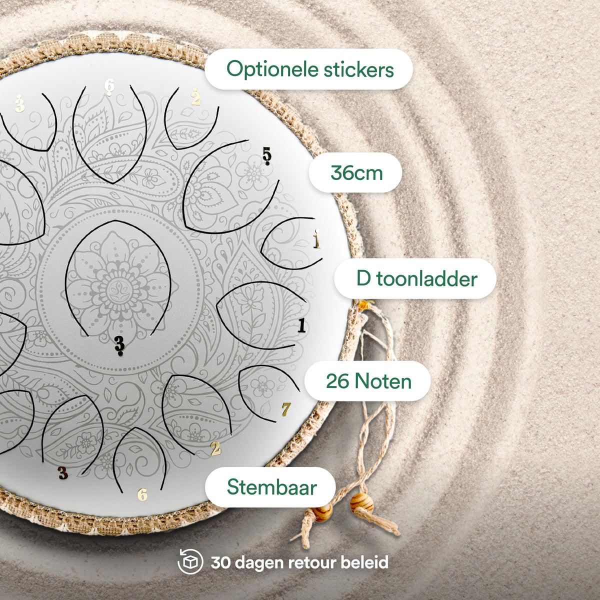 Tongue drum - Bloesem Wit - 36 cm